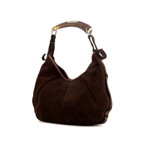 Sac Yves Saint Laurent Mombasa en daim et cuir marron